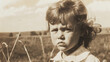 A little girl with a dissatisfied face. Black and white photo
