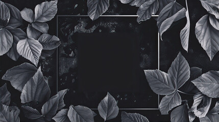 Poster - frame with leaves on the black background