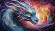 Craft an awe-inspiring celestial dragon with shimmering scales and fiery breath twisting through a galaxy of stars, blending realism and abstraction in a breathtaking oil painting