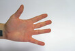 caucasian hand doing communication gesture , spread fingers
