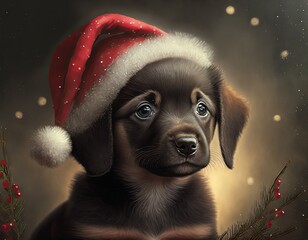 Canvas Print - dog in santa hat