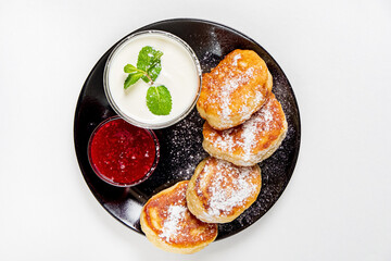 Wall Mural - pancakes with sour cream and jam