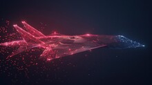 Aircraft, Strategic Stealth Bomber From Futuristic Polygonal Red Lines And Glowing Stars For Banner, Poster, Greeting Card. AI Generated