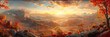  panorama of the mountains in autumn,at sunrise or sunset, nature background landscape