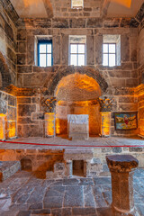 mardin nusaybin mor yakup church ruins next to the mosque church made of stone illuminated