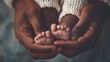© The 2R Artificiality - Close up of African black parents hands holding their newborn baby s tiny fingers capturing a heartfelt moment in a nursery filled with love harmony and the essence of family This image emb
