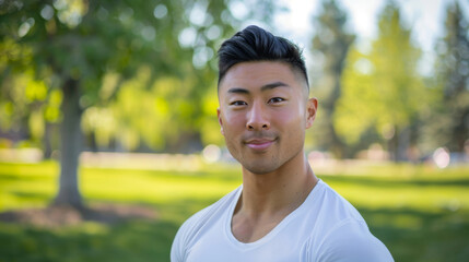 Sticker - Confident Young Asian Man Smiling in Sunny Park