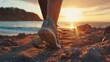 runner running on seaside beach on sunset, fitness runner during outdoor workout. Jogging at outdoors. running for exercise. fitness, silhouette, sunrise, exercise, fitness, health,