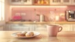 Cozy Morning Coffee Scene with Fresh Pastries on Wooden Table