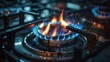Close up of a gas stove with blue flames. Perfect for illustrating cooking concepts