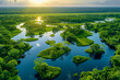 Thriving wetland ecosystem at sunset