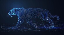 Abstract Cheetah Running Form Lines And Triangles, Point Connecting Network On Blue Background. AI Generated