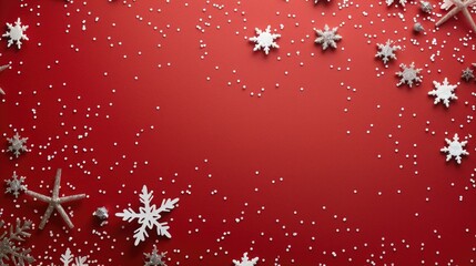 Canvas Print - Festive red background with snowflakes and stars, perfect for winter season designs