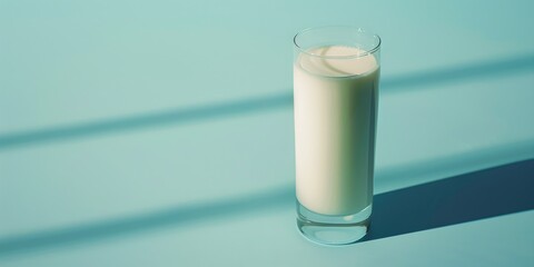 Poster - A glass of milk on a wooden table. Suitable for food and beverage concepts