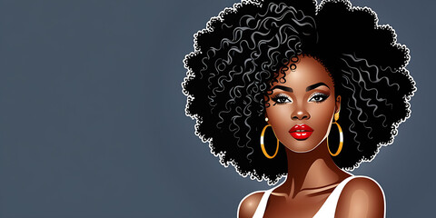 Wall Mural - Afro hair African black woman illustration for fashion banner with copy space