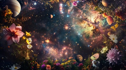 Wall Mural - Enchanted Cosmic Garden with Planets and Stars
