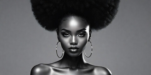 Wall Mural - Afro hair African black woman illustration for fashion banner with copy space