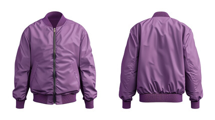 Wall Mural - A mock-up of a purple jacket isolated on a white background, front and back view.