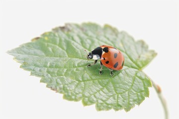 Sticker - Ladybug resting on a vibrant green leaf, suitable for nature or insect themes