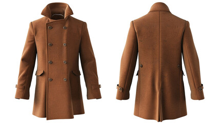 Wall Mural - A mock-up of a brown coat isolated, front and back view.