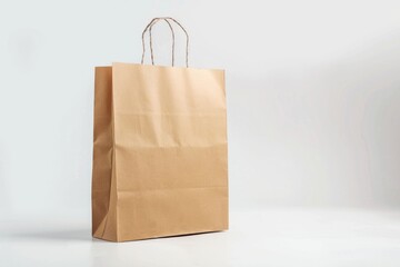 Canvas Print - A simple brown paper bag placed on a white surface. Suitable for packaging or delivery concepts