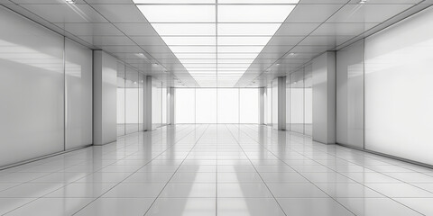 Poster - empty White empty room with white tile floor and ceiling with sunlight