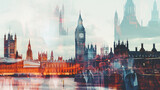 Fototapeta Big Ben - Relógio Big Ben de londrês  - arte no estilo colagem
