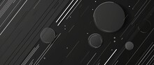 Abstract Background With Dark Gray Lines And Circles Minimalistic Illustration For A Banner, Poster Or Web Site Template With White Linear Elements On A Black Backdrop Generative AI