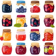 Canvas Print - Various flavors of jams in glass jars, perfect for food and kitchen concepts