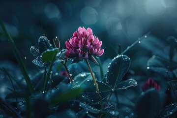 Wall Mural - Close-up of a pink flower with water droplets, perfect for nature concepts