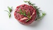A piece of steak garnished with a sprig of fresh rosemary. Perfect for food blogs and restaurant menus
