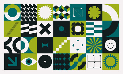 Wall Mural - brutalist geometric shapes. minimalist postmodern abstract forms, modern primitive blocks swiss bann