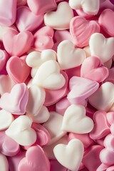 Canvas Print - A pile of pink and white heart shaped marshmallows. Perfect for Valentine's Day decorations