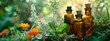 tinctures of flowers and herbs in a bottle. selective focus.