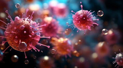 Aufkleber - Virus particles in sharp focus against backdrop