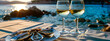 wine and oysters against the backdrop of the sea. selective focus.