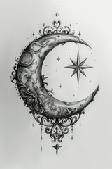 Wall Mural - The symbol of the holy holiday of Eid al-Adha. A crescent moon and a star. The halal symbol. illustration