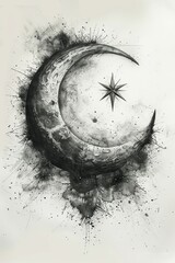 Wall Mural - The symbol of the holy holiday of Eid al-Adha. A crescent moon and a star. The halal symbol. illustration