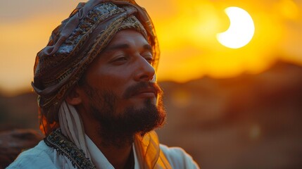 Wall Mural - A Muslim man on the Eid al-Adha holiday. Portrait of a man