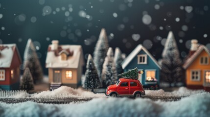 Sticker - Toy car with a Christmas tree on top, perfect for holiday concepts