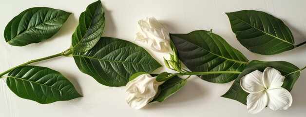 Wall Mural - an Amarnath flower delicately captured with its leaves in a stunning photograph, set against an isolated white background for emphasis.