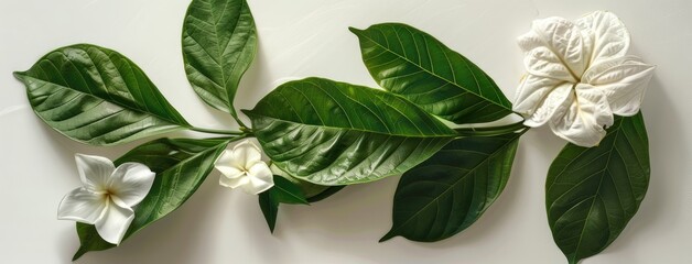 Wall Mural - an Amarnath flower delicately captured with its leaves in a stunning photograph, set against an isolated white background for emphasis.