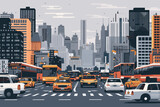 Fototapeta  - Busy city street with buses and taxis
