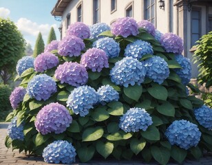 Purple hydrangea bush in the garden