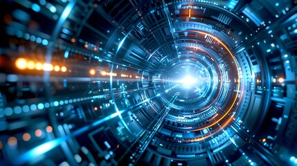 Wall Mural - futuristic sci-fi tunnel with glowing lights and technological patterns. ideal for background or con