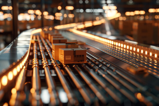 A conveyor belt with boxes on it