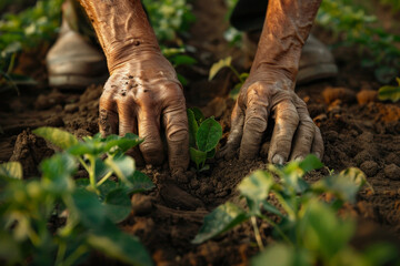 Wall Mural - A person is planting a seed in the dirt