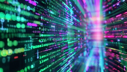 Abstract digital background with computer code and coding elements, creating an atmosphere of technology innovation and data protection Generative AI