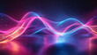 Light, lines or sound waves abstract with neon color, cyber or energy with streak, futuristic and special effects. Techno, radio and glow for audio frequency, vibration and electronic with waveform