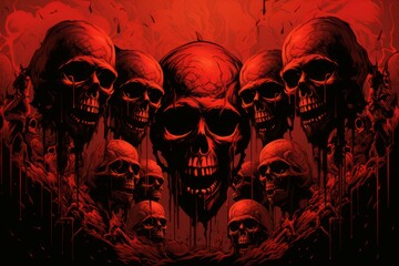 Wall Mural - Sinister Skull creepy blood demons. Party blood ghost hell shadow. Generate Ai